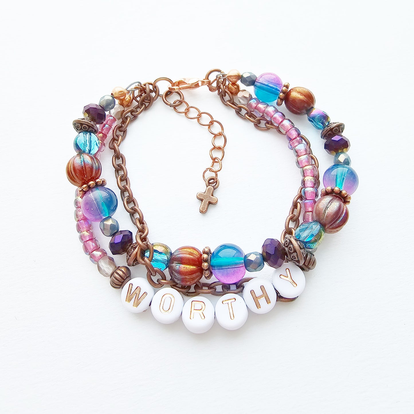 I Am Worthy 3-Strand Bracelet - stackable arm jewelry for women