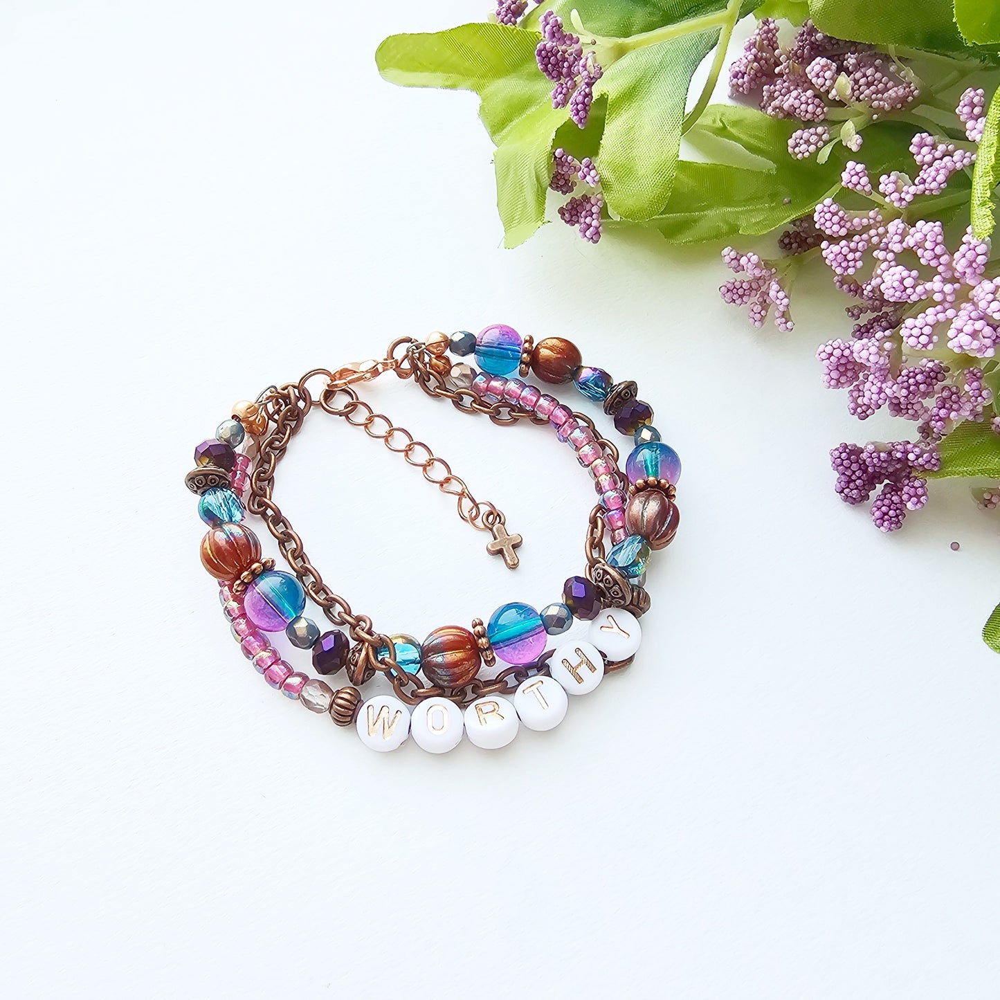 I Am Worthy 3-Strand Bracelet - stackable arm jewelry for women