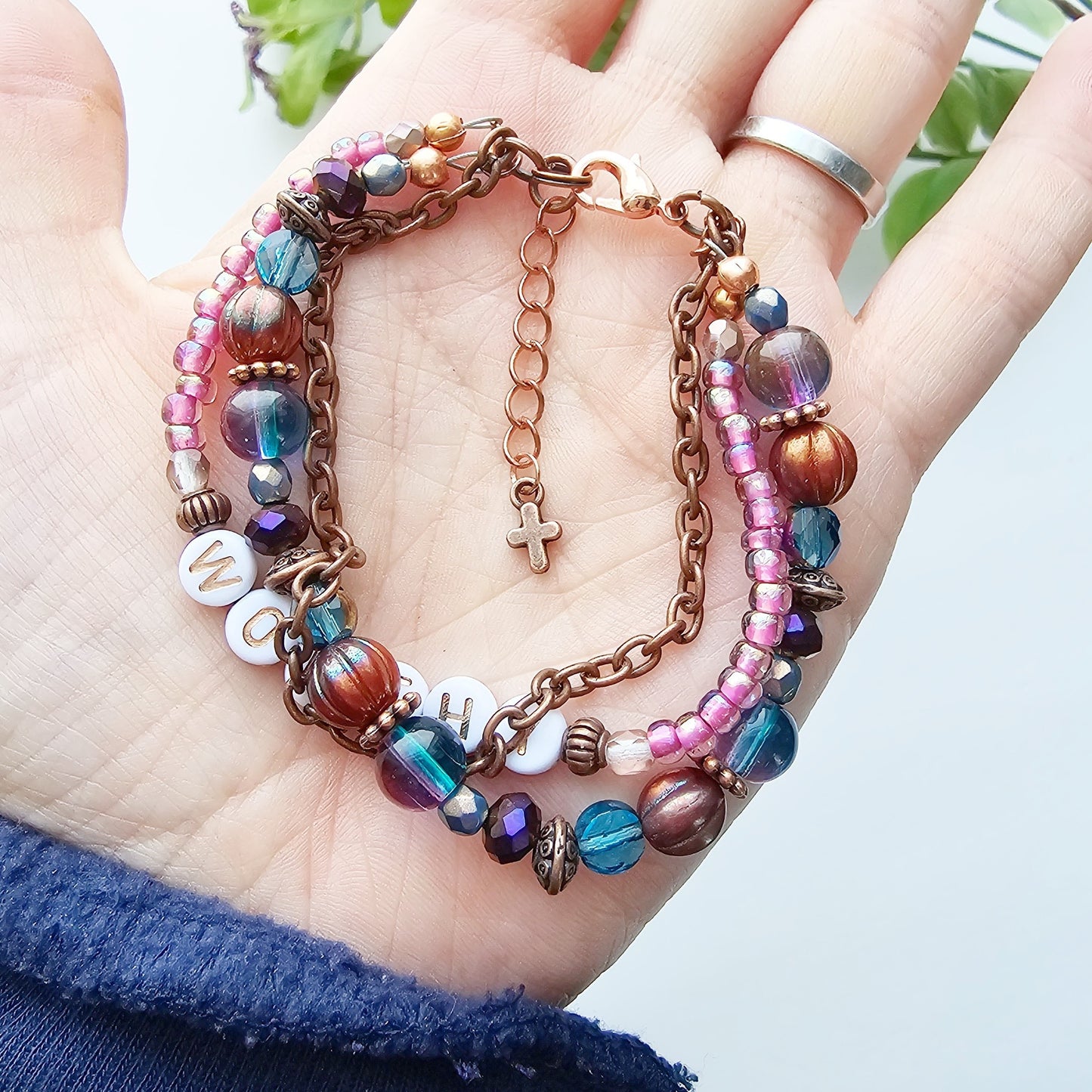 I Am Worthy 3-Strand Bracelet - stackable arm jewelry for women
