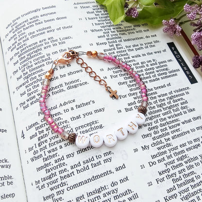 I Am Worthy Single Strand Bracelet - stackable arm jewelry for women