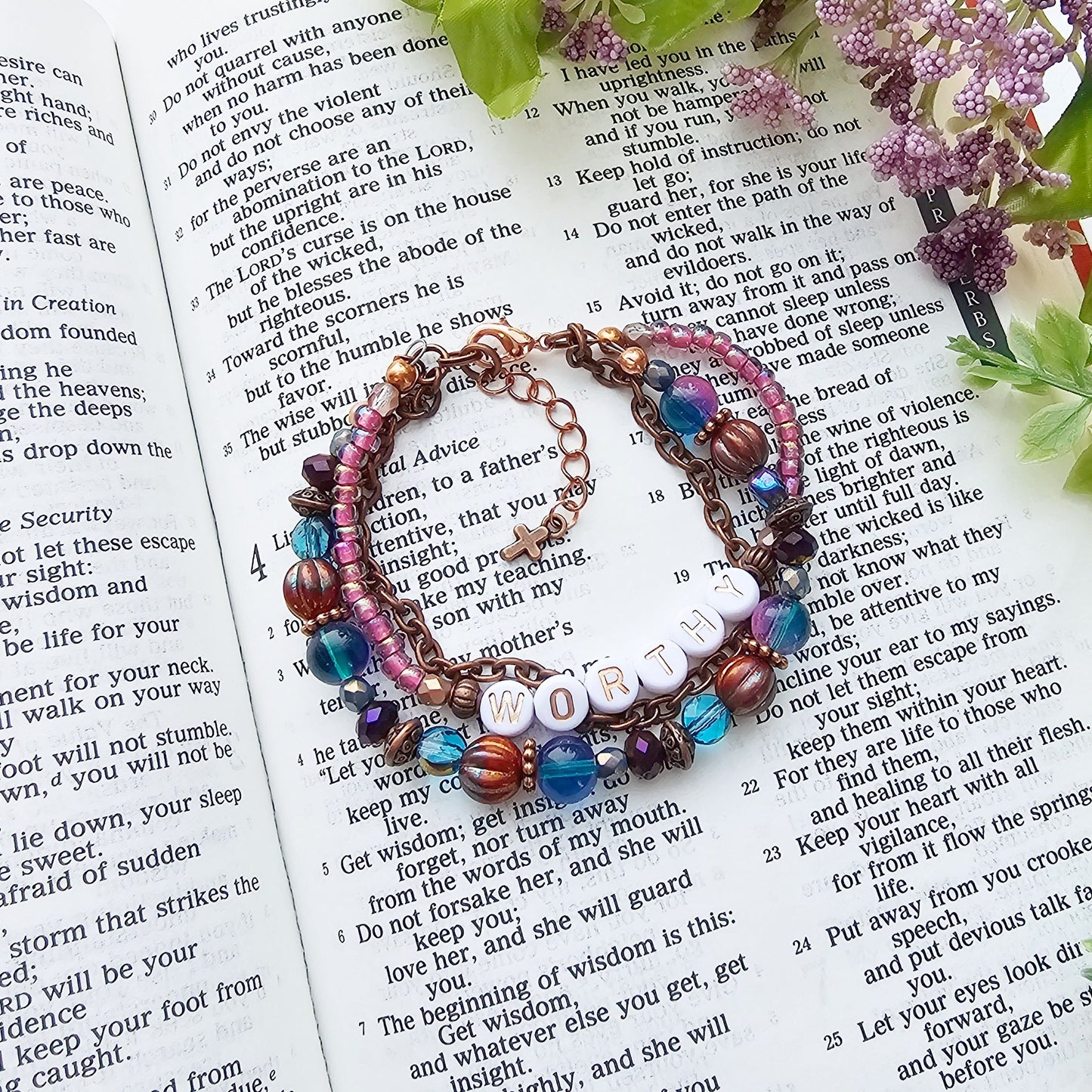I Am Worthy 3-Strand Bracelet - stackable arm jewelry for women