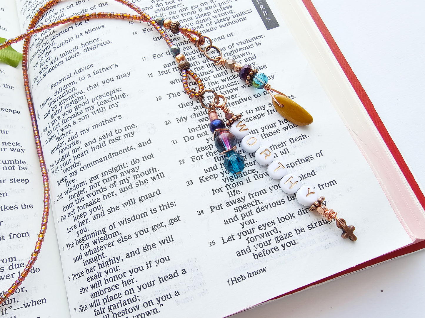 I Am Worthy Single Strand Beaded Bible Bookmark