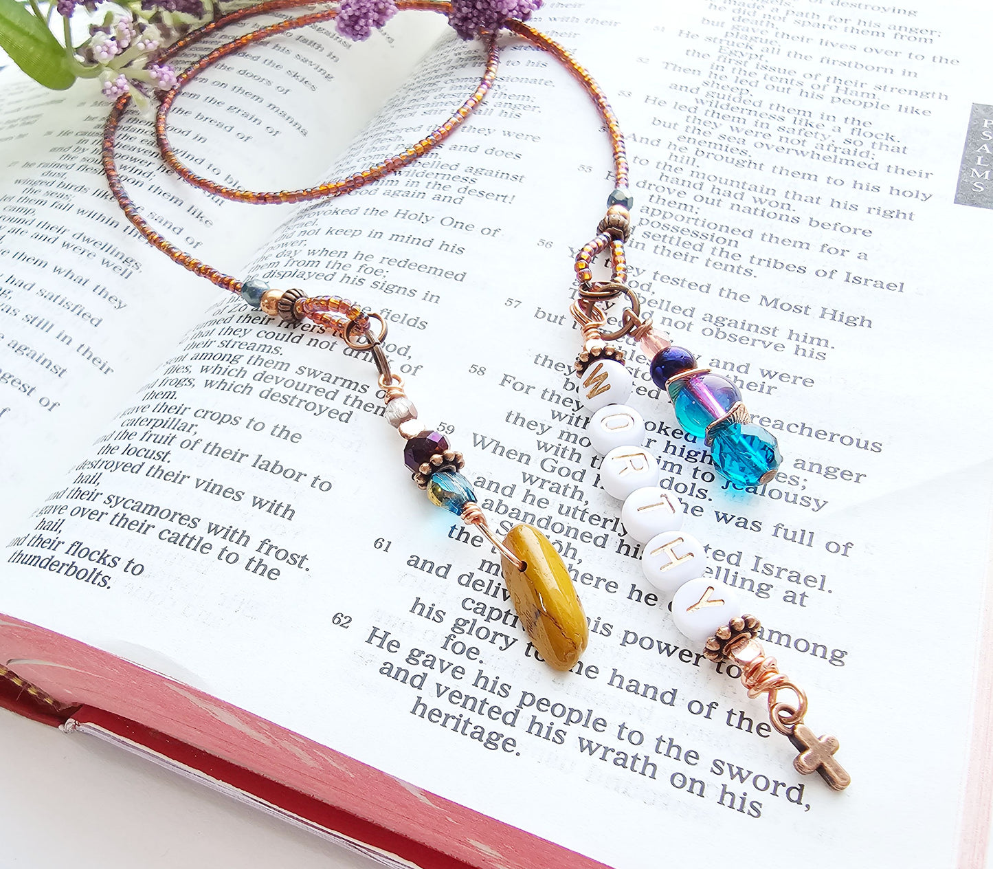 I Am Worthy Single Strand Beaded Bible Bookmark