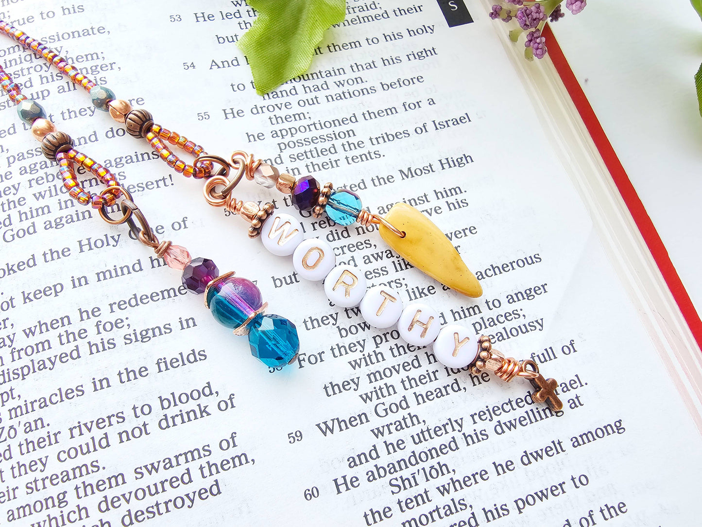 I Am Worthy 2-Strand Beaded Bible Bookmark