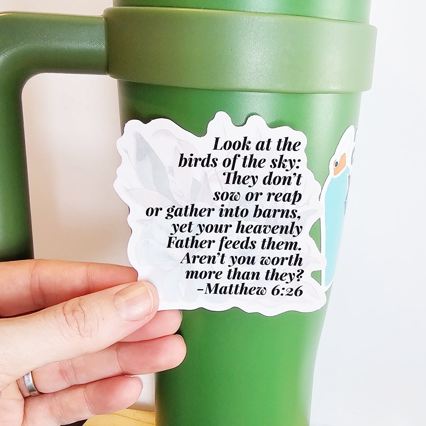 Bible Verse Worthy Vinyl Sticker - feminine Matthew 6:26 for women
