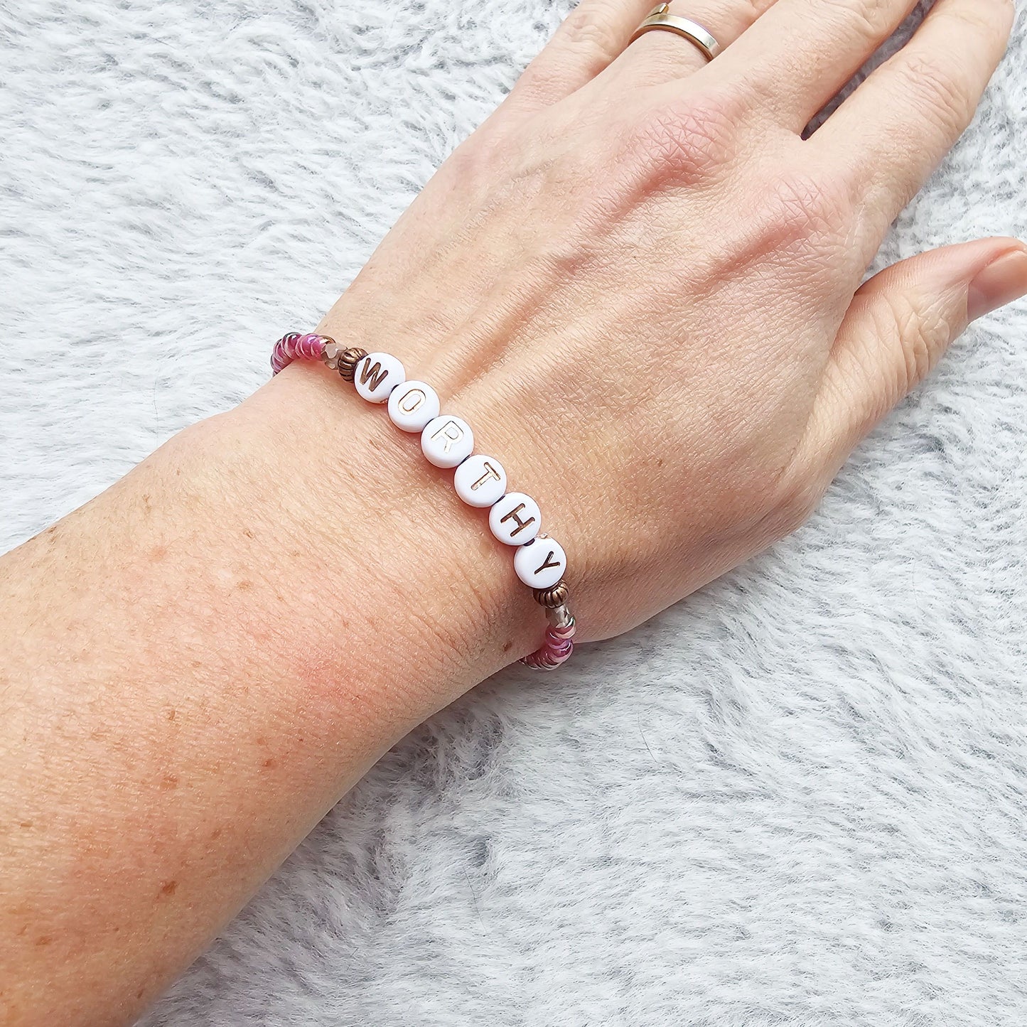 I Am Worthy Single Strand Bracelet - stackable arm jewelry for women