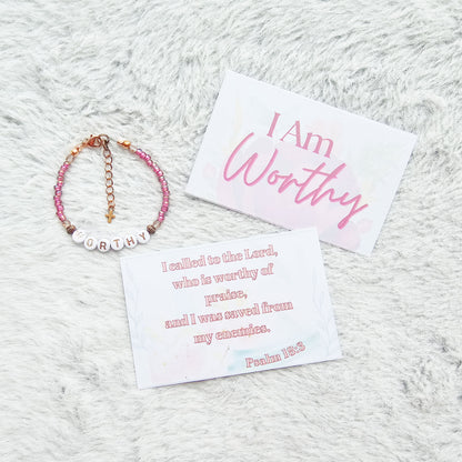 I Am Worthy Single Strand Bracelet - stackable arm jewelry for women