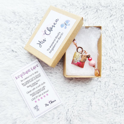 Copper Bird and Pink Resin Clip-On Charm for womens purse or bookmark