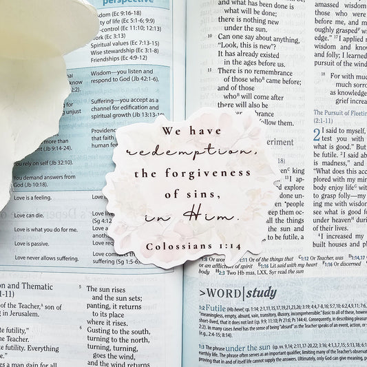 Colossians 1:14 Bible Verse Floral Vinyl Sticker Decal