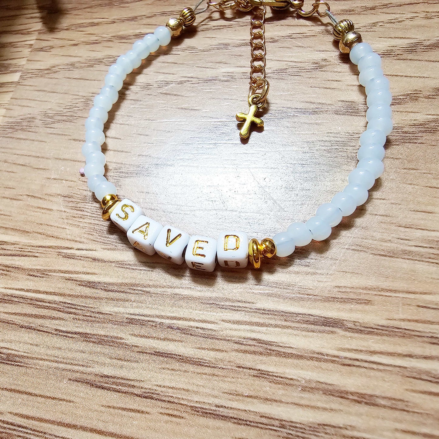 White and Gold single strand stackable Statement Bracelet
