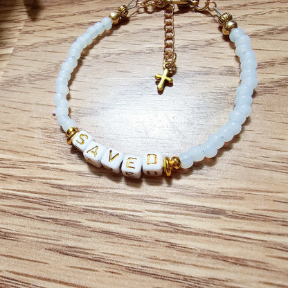 White and Gold single strand stackable Statement Bracelet