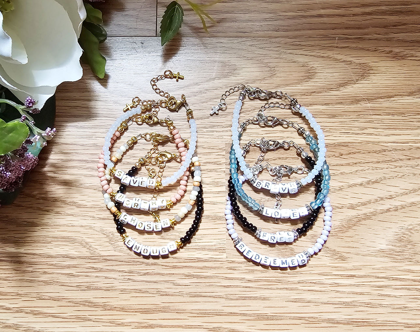 White and Gold single strand stackable Statement Bracelet