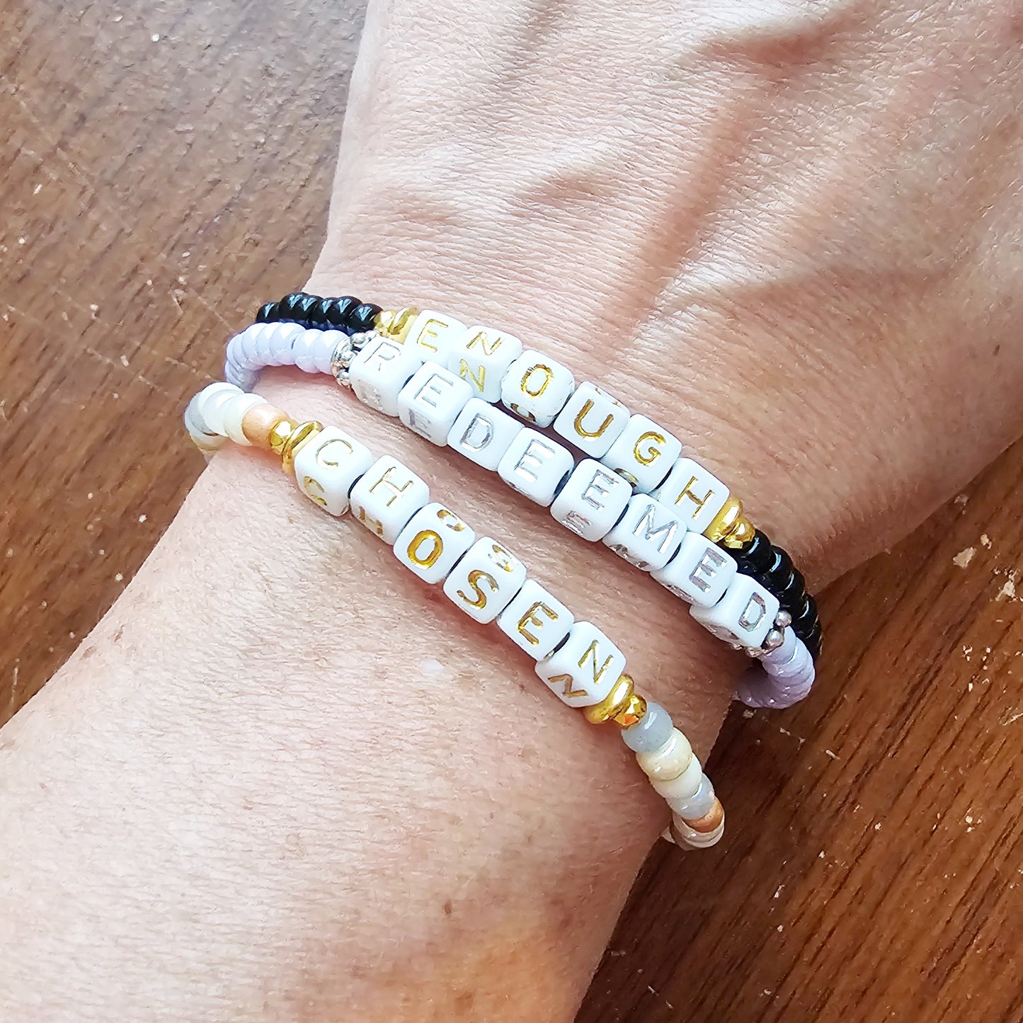 White and Gold single strand stackable Statement Bracelet