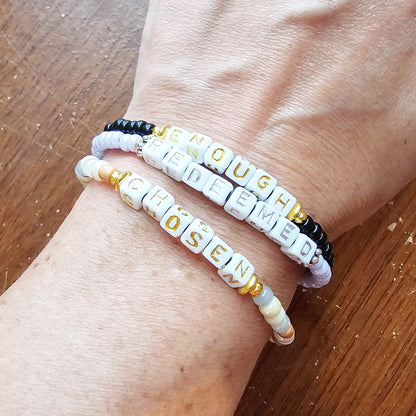 White and Gold single strand stackable Statement Bracelet