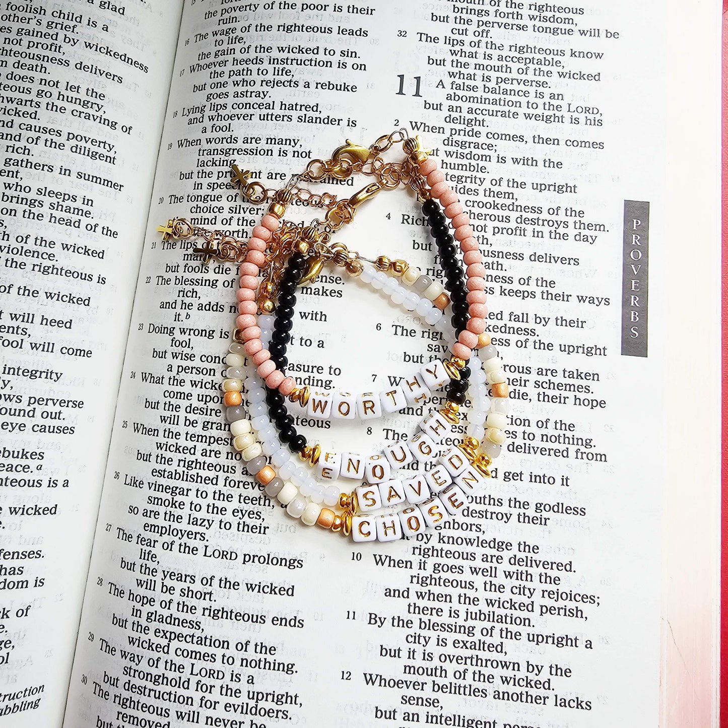 White and Gold single strand stackable Statement Bracelet