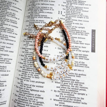 White and Gold single strand stackable Statement Bracelet