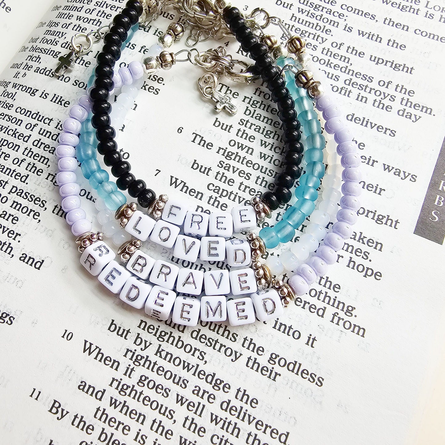 Custom Beaded Single Strand Word Bracelet for Christian women