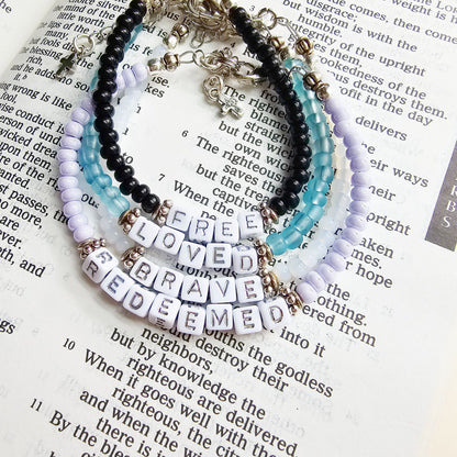 Custom Beaded Single Strand Word Bracelet for Christian women