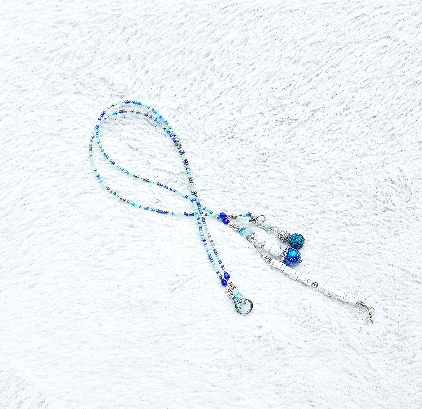 Beaded Bible 2 strand Bookmark - The Living Water - Blue and silver bible accessories