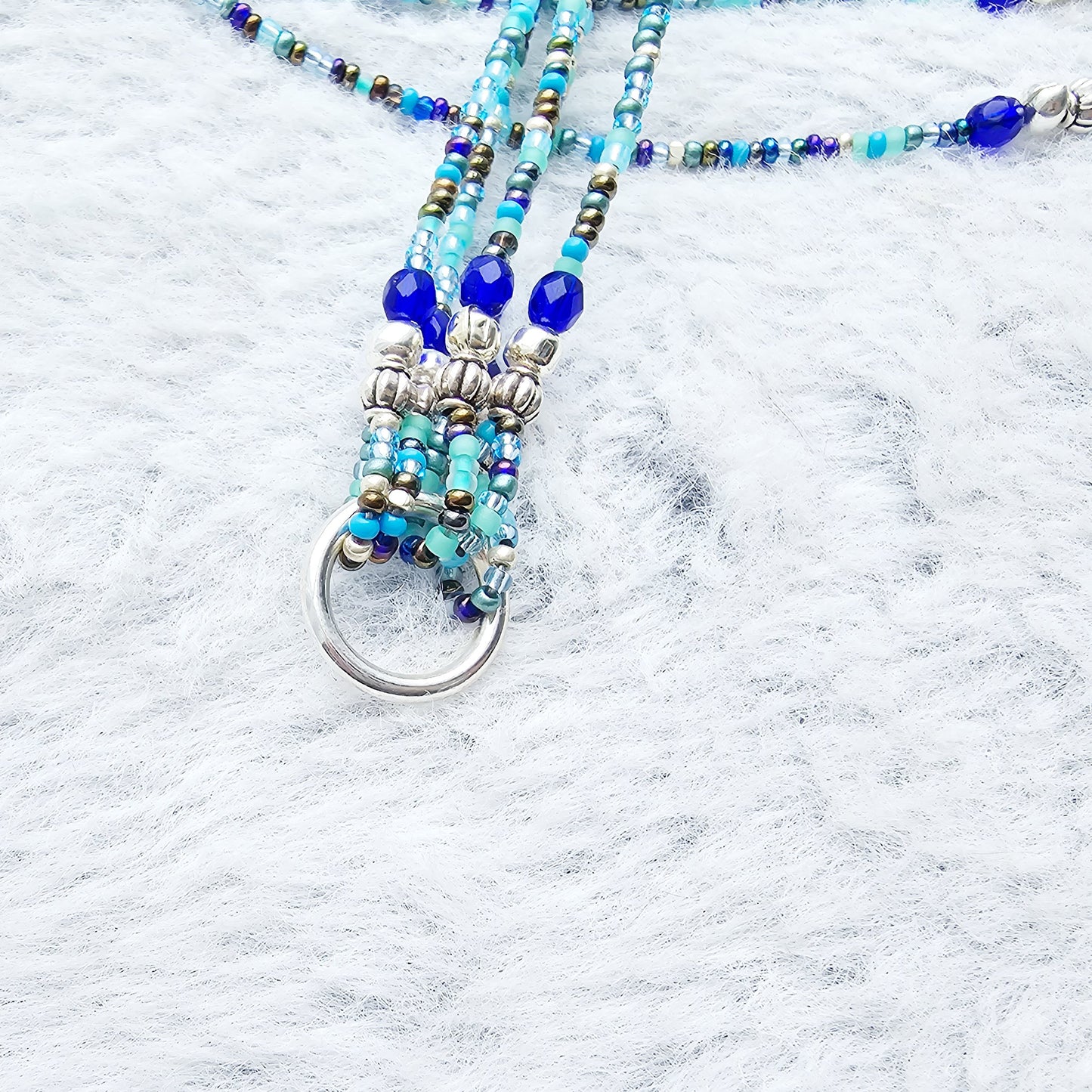 Beaded Bible 5 strand Bookmark - The Living Water - Blue and silver bible accessories