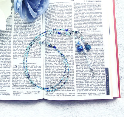 Beaded Bible 2 strand Bookmark - The Living Water - Blue and silver bible accessories