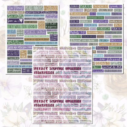 I Am Blessed Digital Study Sticker Kit, instant download bible floral watercolor stickers, printable sticker sheets for Christian women
