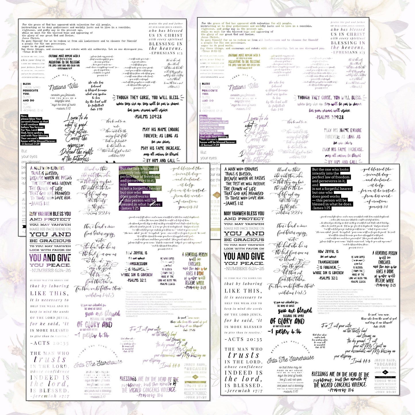 I Am Blessed Digital Study Sticker Kit, instant download bible floral watercolor stickers, printable sticker sheets for Christian women