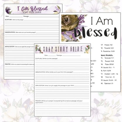 I Am Blessed Digital Study Sticker Kit, instant download bible floral watercolor stickers, printable sticker sheets for Christian women