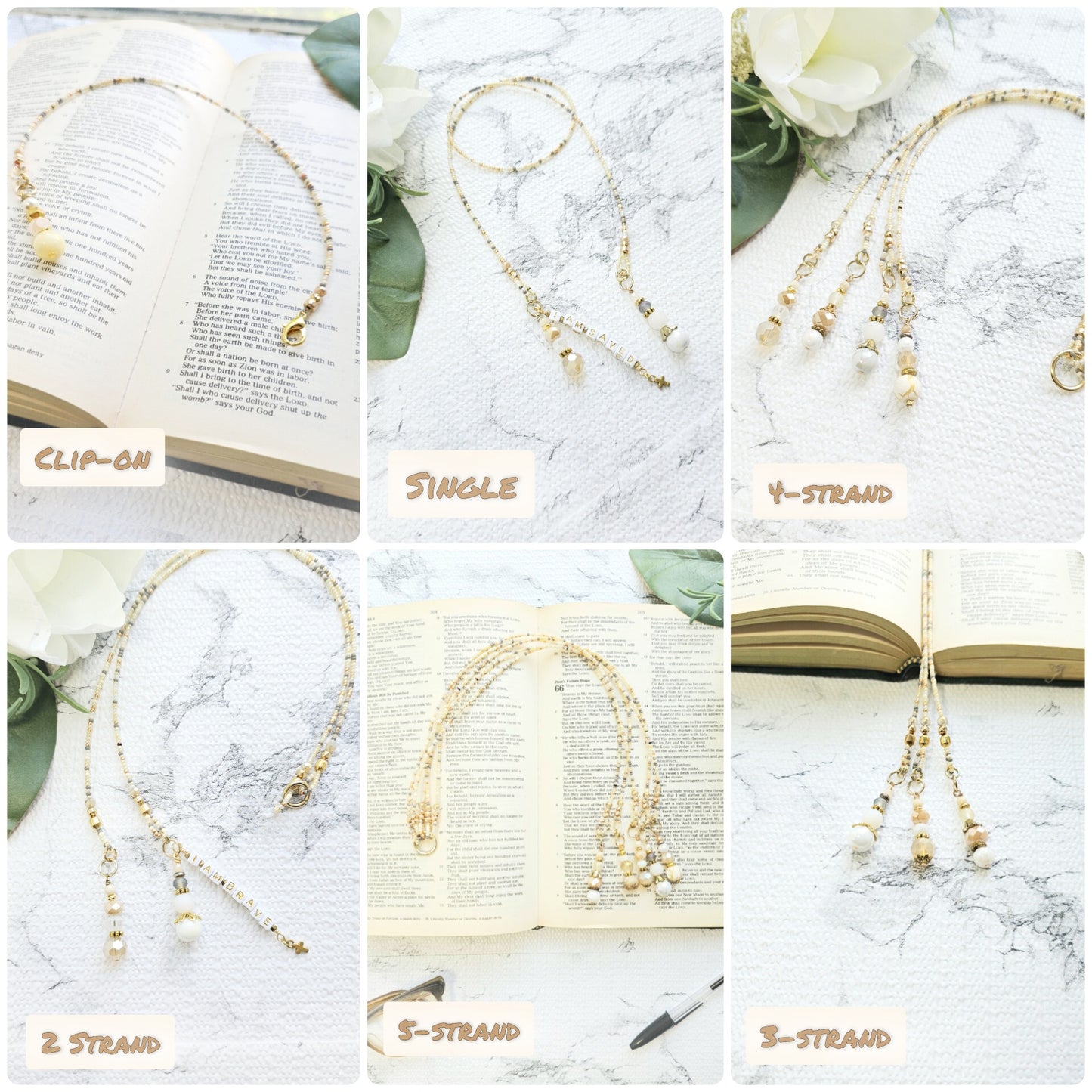 Neutral Mix and Gold Beaded Bible Bookmark