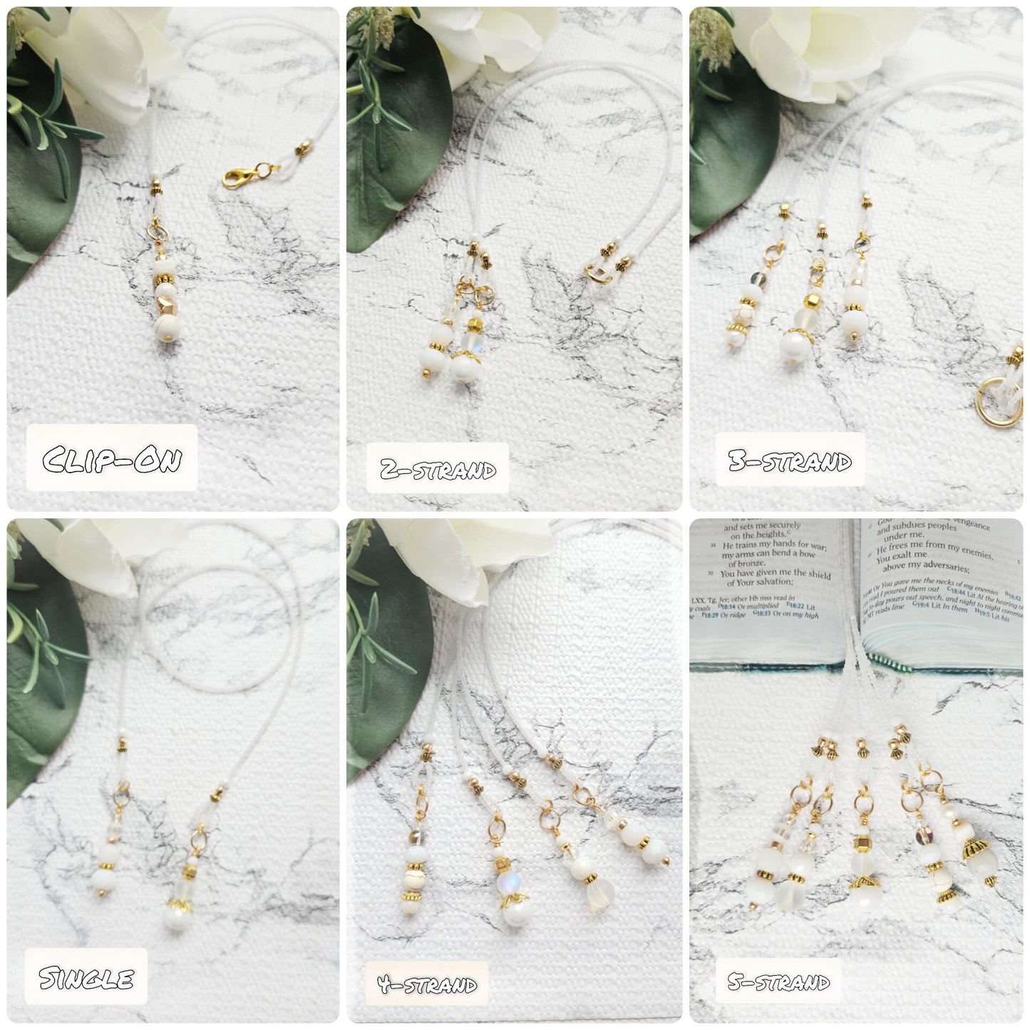 Soft White and Gold Beaded Bible Bookmark