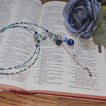 Beaded Bible 2 strand Bookmark - The Living Water - Blue and silver bible accessories