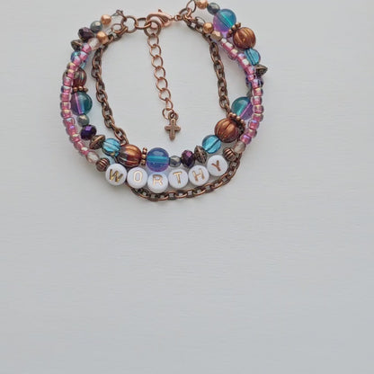 I Am Worthy 3-Strand Bracelet - stackable arm jewelry for women