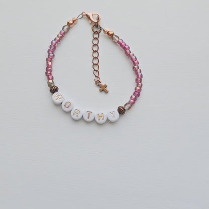 I Am Worthy Single Strand Bracelet - stackable arm jewelry for women