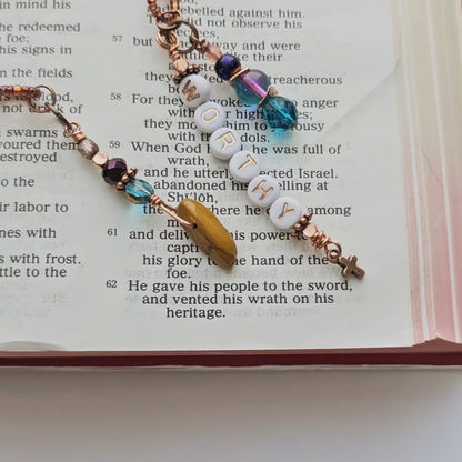 I Am Worthy Single Strand Beaded Bible Bookmark