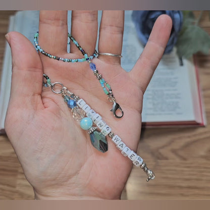 Beaded Bible half-strand Bookmark Clip-on charm - The Living Water - Blue and silver bible accessories